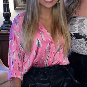 Zara Pink Graphic Button Down Shirt